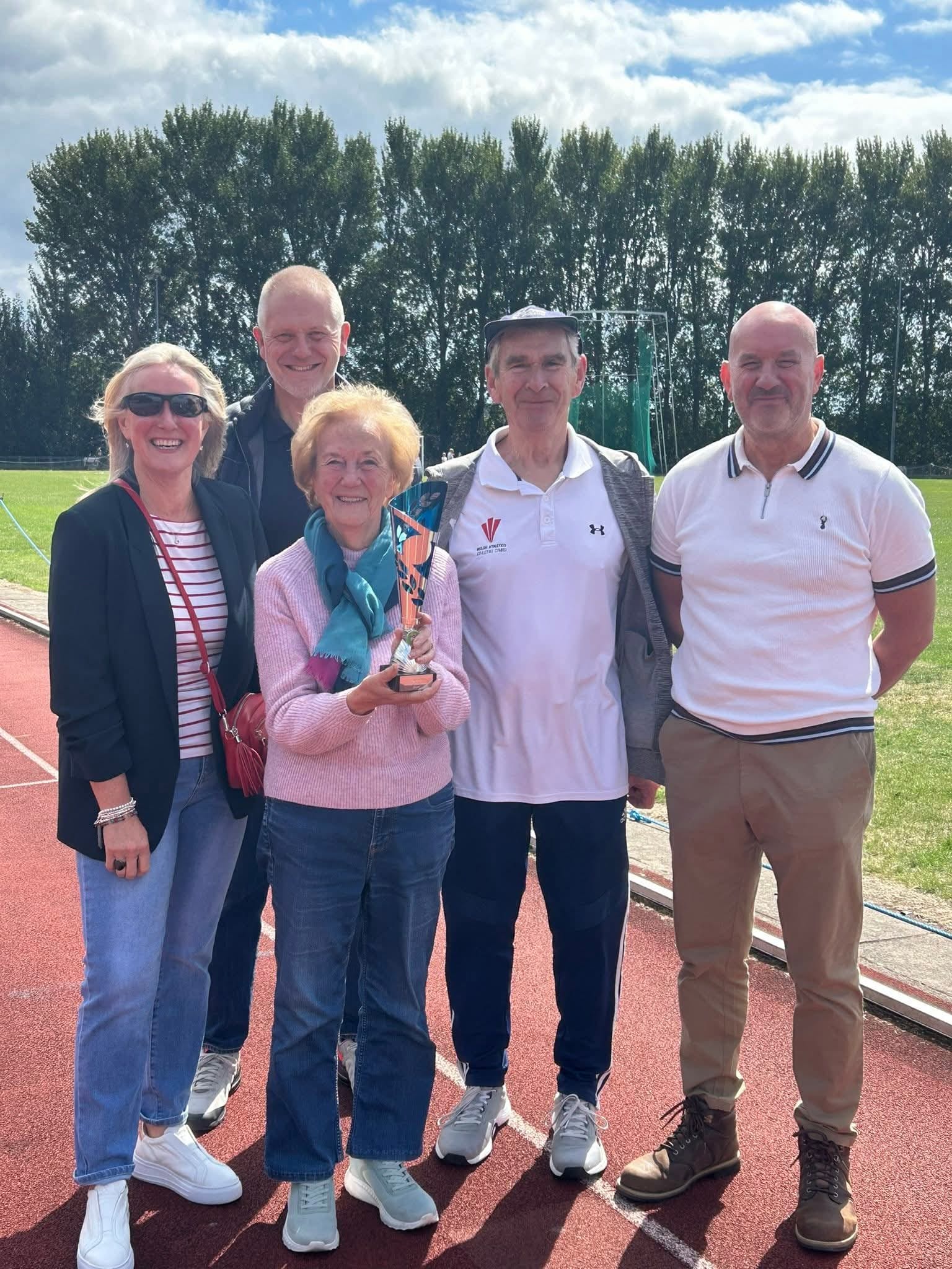 Many Wrexham members will remember Reg for his many years contributing to athletics, coaching young athletes.  On 2nd August Reg's family were presented with the trophy at the Northern Track and Field event held at the Queensway Wrexham.